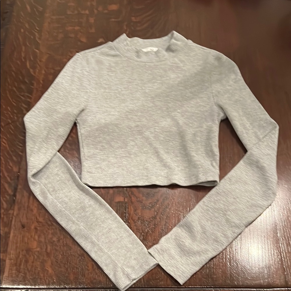 Light Grey Cropped Long Sleeve Top